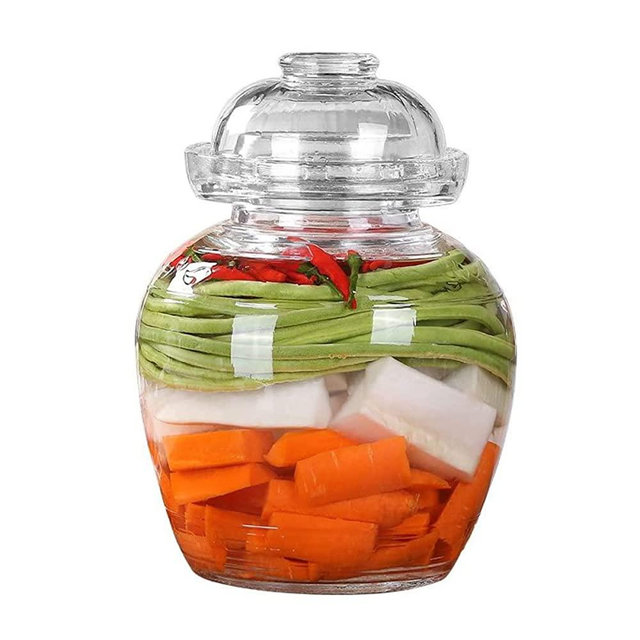 Aosnttol Glass Jar with Lid Pickle Jar, Large Fermenting Kit Crock with Water Seal Airlock Lid, Fermentation Jar for Pickles Kimchi, Sauerkraut, Kombuch Vegetables Paocai Jar Pot, Thickning 2.5L