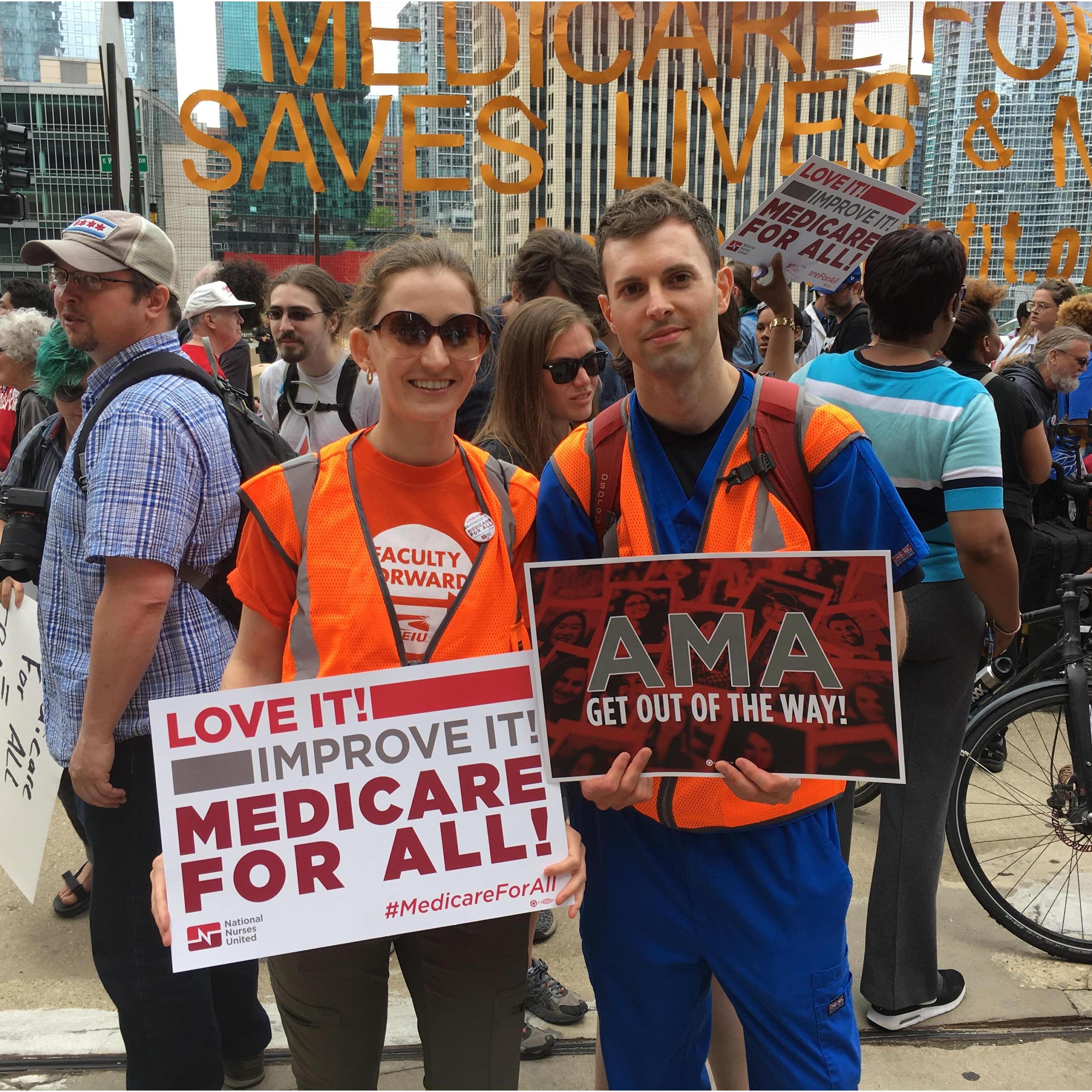 Protesting at the American Medical Association annual convention for their blockage of Medicare for All.