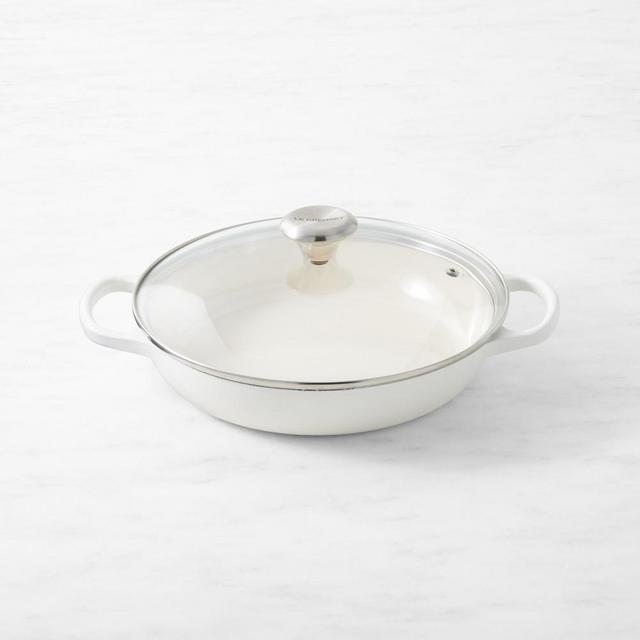 Le Creuset Signature Enameled Cast Iron Braiser with Glass Lid, 2 1/4-Qt., Matte White