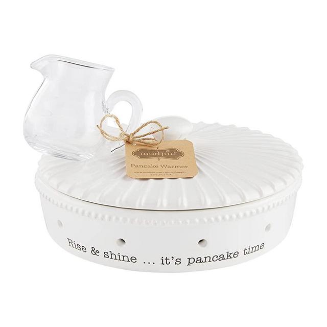 Mud Pie Circa Pancake Warmer and Syrup Holder Set, White, 2" x 8" dia