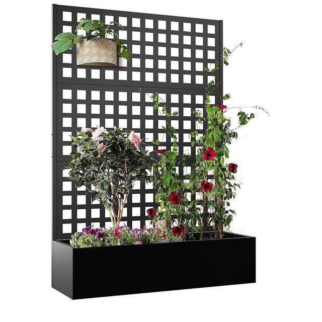 Elevens Metal Planter with Trellis, Trellis with Planter Box & Privacy Screen, Outdoor Raised Garden Bed for Climbing Plants, Trellis Planter Box with Drainage Hole (71"x47"x16")