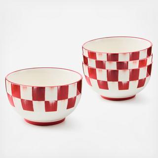 Cherry Check Stoneware Breakfast Bowl, Set of 4