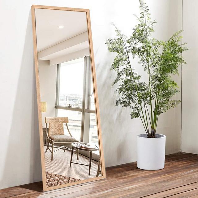 NeuType Full Length Mirror Floor Mirror with Standing Holder Bedroom/Locker Room Standing/Hanging Mirror Dressing Mirror Wall-Mounted Mirror (Natural Wood)