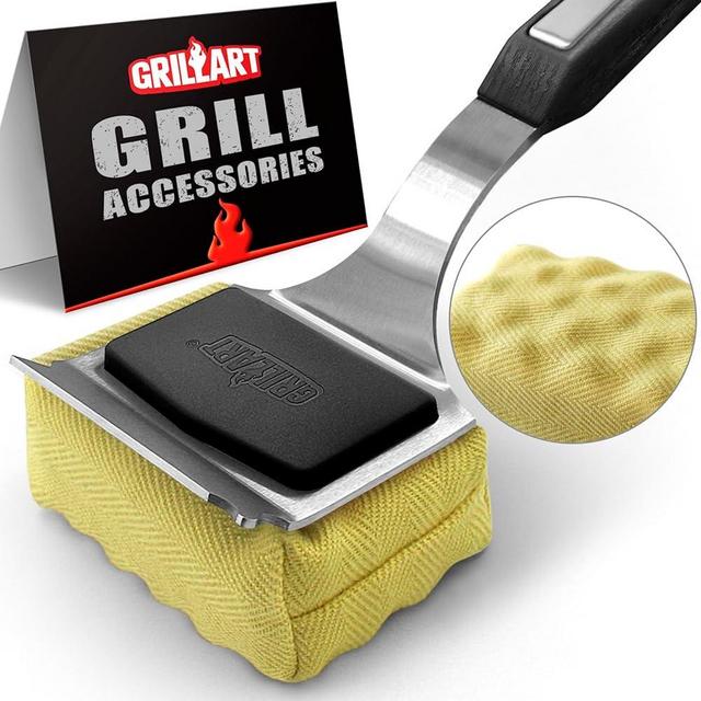 GRILLART Grill Brush Bristle Free. [Rescue-Upgraded] BBQ Replaceable Cleaning Head, Seamless-Fitting Scraper Tools for Cast Iron/Stainless-Steel Grates Griddle, Safe Barbecue Grill Cleaner-Black