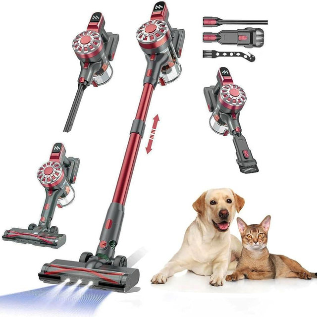 WLOTPO Cordless Vacuum Cleaner for Home,Lightweight Stick Vacuum Cordless Rechargeable with Power Suction, Up to 35 Mins Runtime, Hardwood Floor Vacuum for Pet Hair,Carpets,Tile(Black Red)