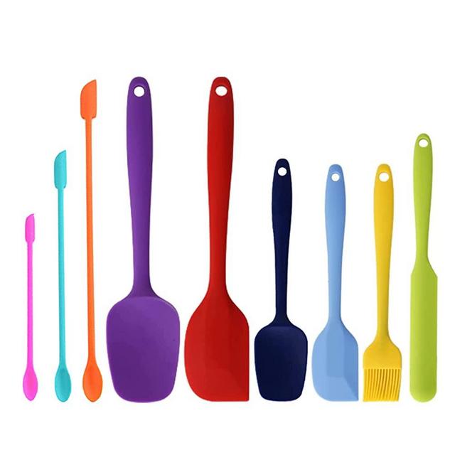 9 PACK Silicone Spatula Set ,Stainless Steel Core Heat Resistant Rubber Spatula Kitchen Utensils for Baking, Cooking, Non Stick Dishwasher Safe BPA-Free,Safety in Use. (Colour)