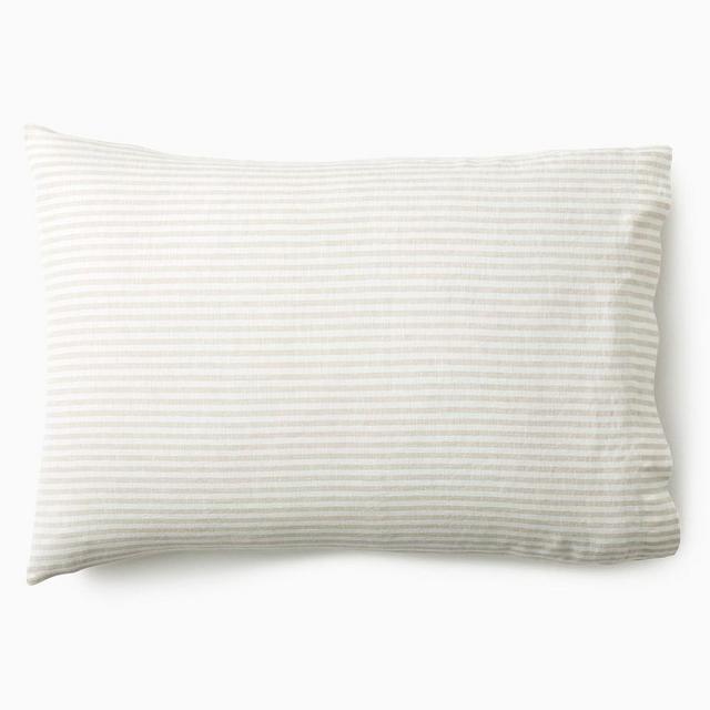 European Flax Linen Classic Stripe Sheet Set, Standard Pillowcases, Set of 2, Natural Flax