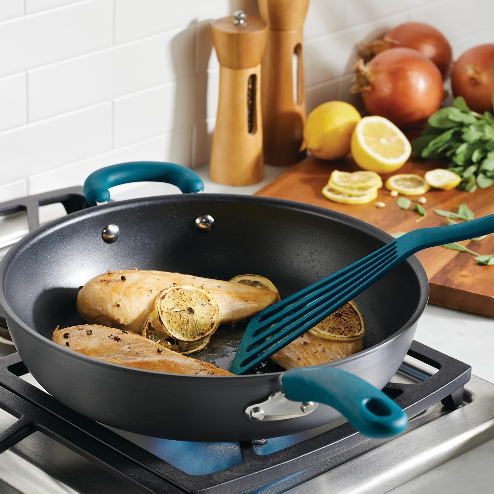 Rachael Ray Nitro Cast Iron Roasting Pan, 9-Inch x 13-Inch, Agave Blue