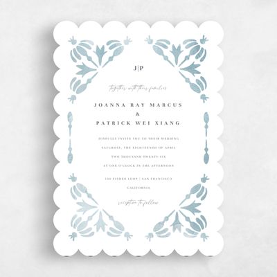White Scalloped Wedding Invitation - Elio Portrait