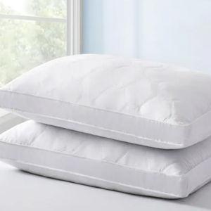 2 Pack Goose Feather Down Pillows with Quilted Cotton Cover - White