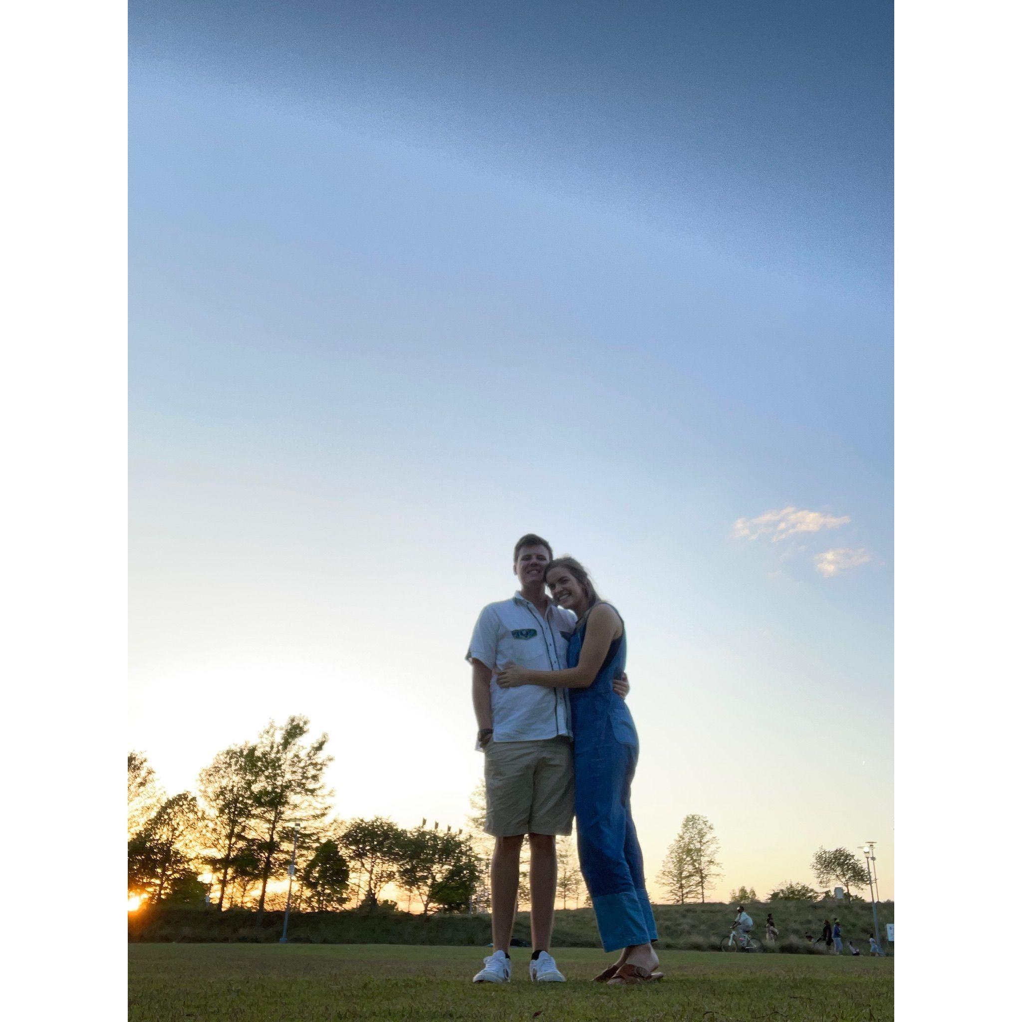 Celebrating 6 months of dating with a picnic in Railroad Park, just like we did for our first date! April 2022