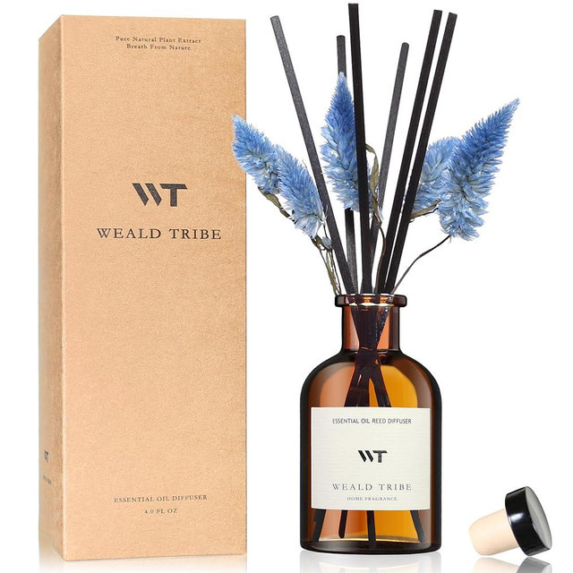 WEALD TRIBE Reed Diffuser Set for Bathroom Air Fresheners, Oil Diffuser Sticks | Sage & Sea Salt Scent 4.0 fl oz Home Fragrance with Sticks Defusers | House Bedroom Office Shelf Decor