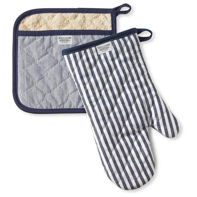 Bay Stripe Oven Mitt & Potholder Set, Navy Blue