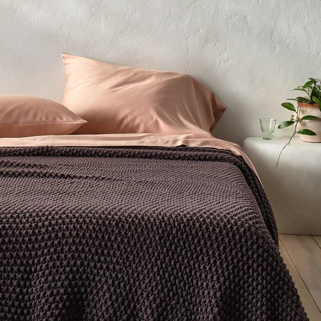 Full/Queen Chunky Knit Bed Blanket Dark Fig - Casaluna™