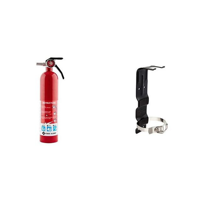 First Alert HOME1 Rechargeable Standard Home Fire Extinguisher UL A:10-B:C, Red & BRACKET2 Mounting Bracket for 2Lb Fire Extinguishers Febra2, 1