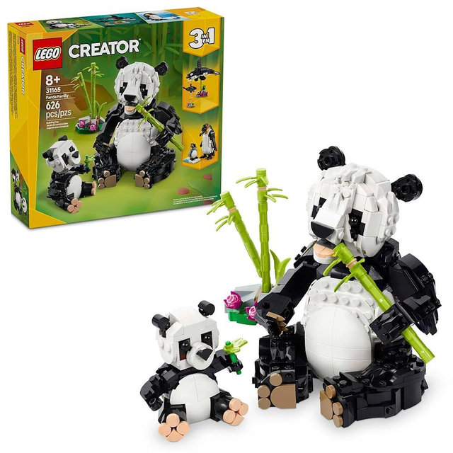 LEGO Creator 3 in 1 Wild Animals Panda Family - Building Toy Kit for Kids with 3 Building Options, Panda, Penguin, or Orca - 7 Year Old Girl & Boy Birthday Gifts - 31165