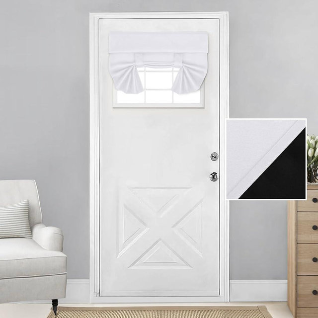 HOMEIDEAS 100% Blackout French Door Curtains, Privacy Small Door Curtains for Window, 26 X 20 Inch Shades for Front Window, Thermal Insulated Covering, 1 Panel, Greyish White