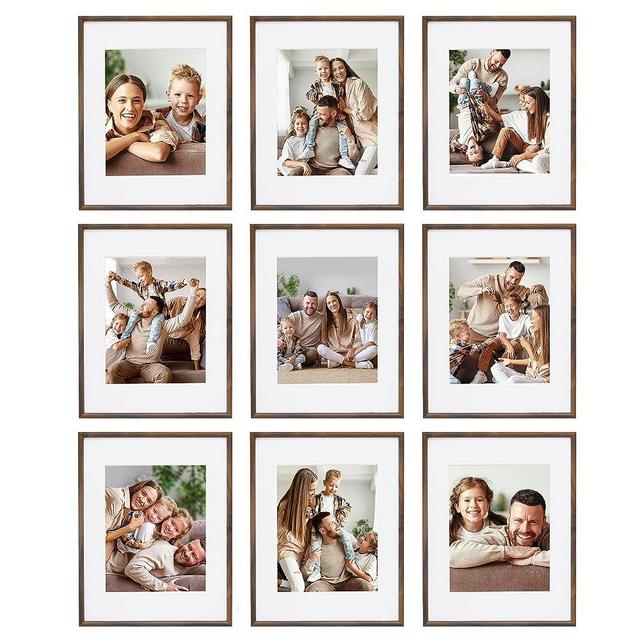 Camden Reed 9 Piece Gallery Wall Frame Set, matted frames feature an 8x10 inch Photograph or Art Print, Dark Brown Woodgrain Finish