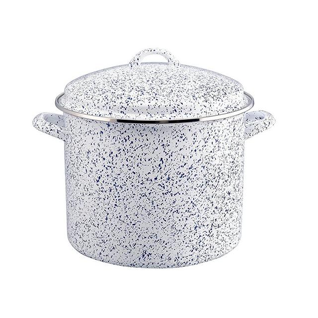 Paula Deen Enamel on Steel Stock Pot/Stockpot with Lid, 12 Quart, Seaspray White Speckle