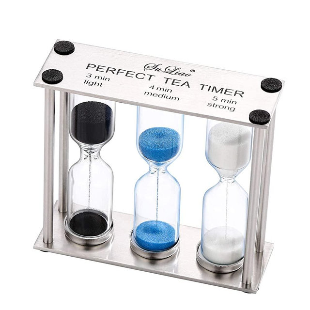 SuLiao Tea 3-4-5 Minute Sand Timer Hourlgass, Metal Three-in-One Sand Clock, Small Colorful Sand Watch, Black & Blue White Reloj De Arena, Unquie Sandglass Hour Glass for Kids, Classroom, Home Decor