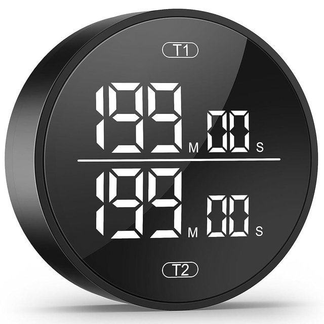 Dual Digital Kitchen Timer for Cooking, 199 Minutes Countdown & Stopwatch, Productivity Timer for Fridge, Big Digits, High-Definition Display, Rotary Adjustment, 3 Volumes, 2 Brightness Levels, Black