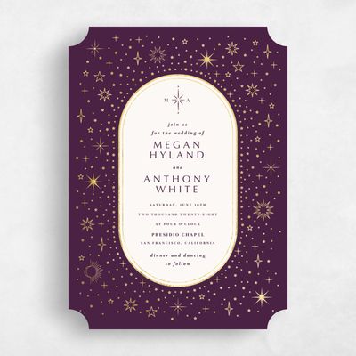 Purple Ticket Wedding Invitation - Heron Classic Foil