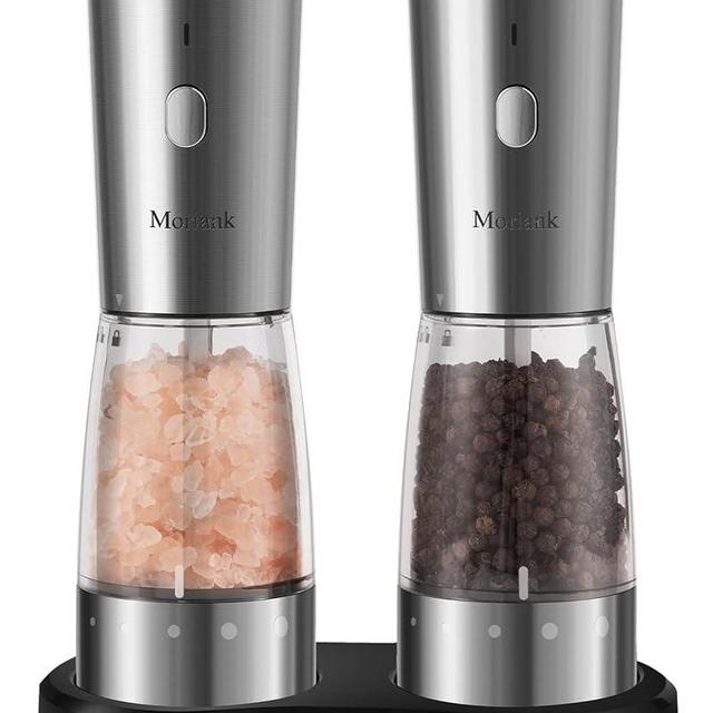 Electric Salt and Pepper Grinder Set, Large Capacity 5.3oz Salt and Pepper Grinder Set with Adjustable Coarseness, Rechargeable Stainless Steel Electric Pepper Grinder with Elegant Storage Base