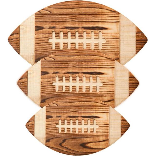 3 Pieces Football Cutting Board Football Serving Tray Hanging Football Gifts for Men Engraved Wooden Cutting Board Decoration for Kitchen Party Holiday Supplies Accessories, 3 Sizes (Dark Brown)
