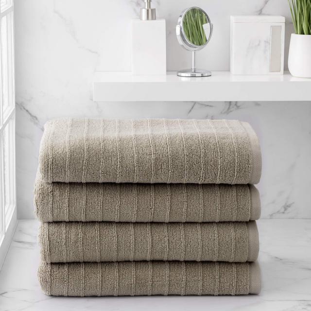 Welhome James | 4 Piece Bath Towels | Stripe Textured Sand Bathroom Towels | Soft Absorbent Towels for Bathroom | Quick Dry Towels | 100% Cotton Bath Towels