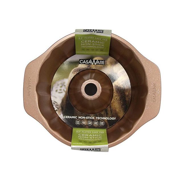casaWare Fluted Cake Pan 9.5-inch (12-Cup) Ceramic Coated NonStick (Rose Gold Granite)