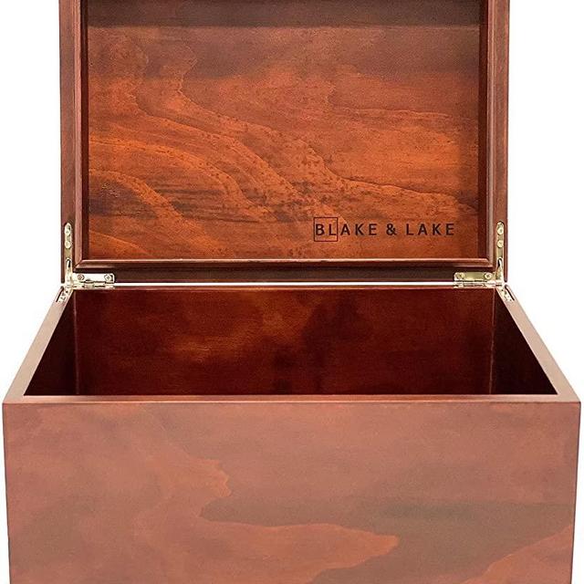 Large Wooden Box with Hinged Lid - Wood Storage Box with Lid - Wooden Keepsake Box - Decorative boxes with lids (Dark Oak)