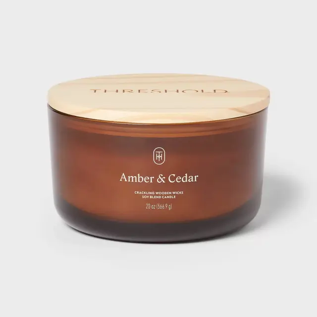 3-Wick Amber Glass Wooden Wick Amber and Cedar Jar Candle 20oz - Threshold™