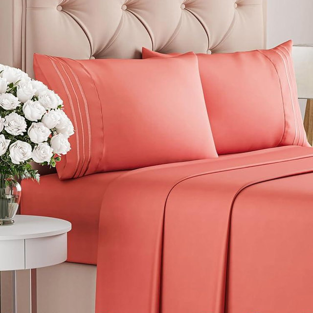 Cal King Size 4 Piece Sheet Set - Comfy Breathable & Cooling Sheets - Hotel Luxury Bed Sheets for Women & Men - Deep Pockets, Easy-Fit, Extra Soft & Wrinkle Free Sheets - Coral Oeko-Tex Bed Sheet Set
