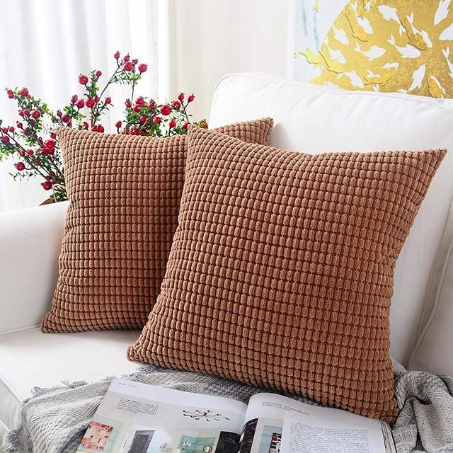 MERNETTE Pack of 2, Corduroy Soft Decorative Square Throw Pillow Cover Cushion Covers Pillowcase, Home Decor Decorations for Sofa Couch Bed Chair 18x18 Inch/45x45 cm (Granules Brown)
