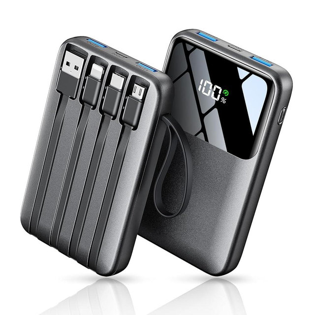 Power Bank, 15000mAh Portable Charger with Built in Cable, 22.5W Fast Charging, 6 Outputs, Slim Travel Essential Battery Pack with LED Display, Compatible with iPhone 16/15/14/13, Samsung, iPad, etc