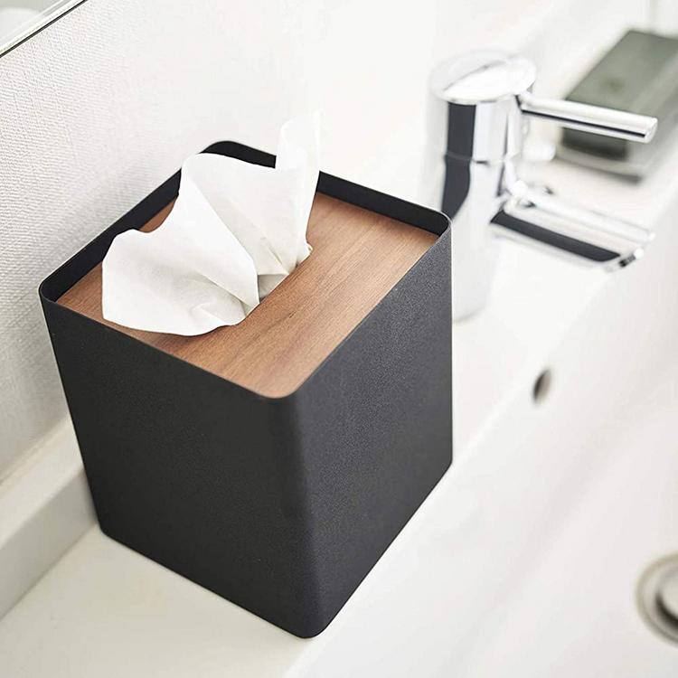 Finiss Home Tissue Paper Dispenser | Square Tissue Box Storage Case with Wood Cover | Smooth Wooden Facial Tissue Container For Bathroom, Office DE