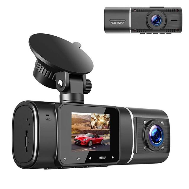 TOGUARD Dual Dash Cam with IR Night Vision, FHD 1080P Front and 720P Inside Cabin Dash Camera 1.5 inch LCD Screen 310° Wide Angle Dual Lens Car Driving Recorder for Uber Cars Truck Taxi