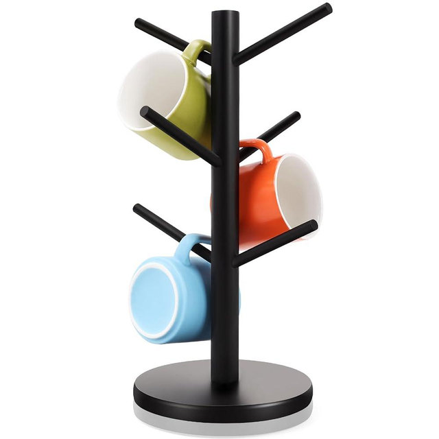 Fertoriy Mug Holder Tree, Thicker Base Coffee Cup Holder for Countertop, Sturdy Wood Coffee Mug Hanger with 6 Hooks, Non-Slip Cup Rack for Home Storage and Organizer