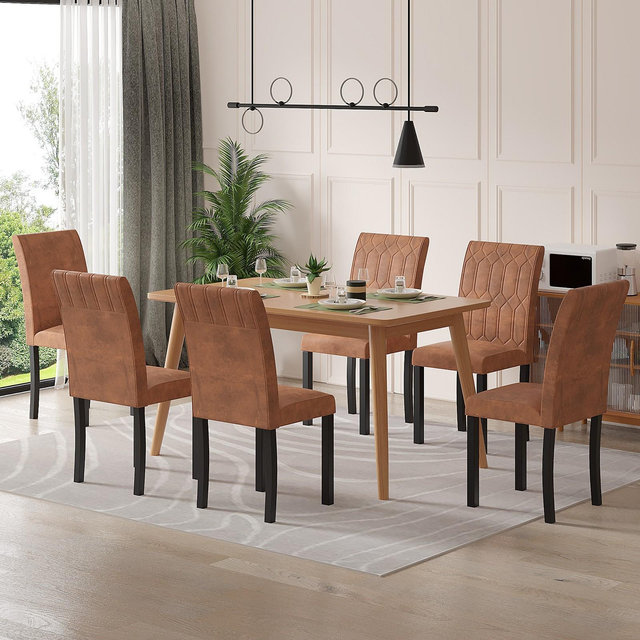 VECELO Dining Chairs Set of 6 Parsons Chairs with Solid Back Upholstered Dining Chairs Brown