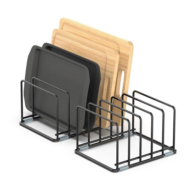 VAEKUCEAN Cutting Board Organizer, [2-Pack] Kitchen Cabinet Organizer, Divided Rack with 5 Slots for Baking Trays, Cutting Boards - Cookie sheet Organizer Inside Cabinet, Baking Sheets Holder (Medium)