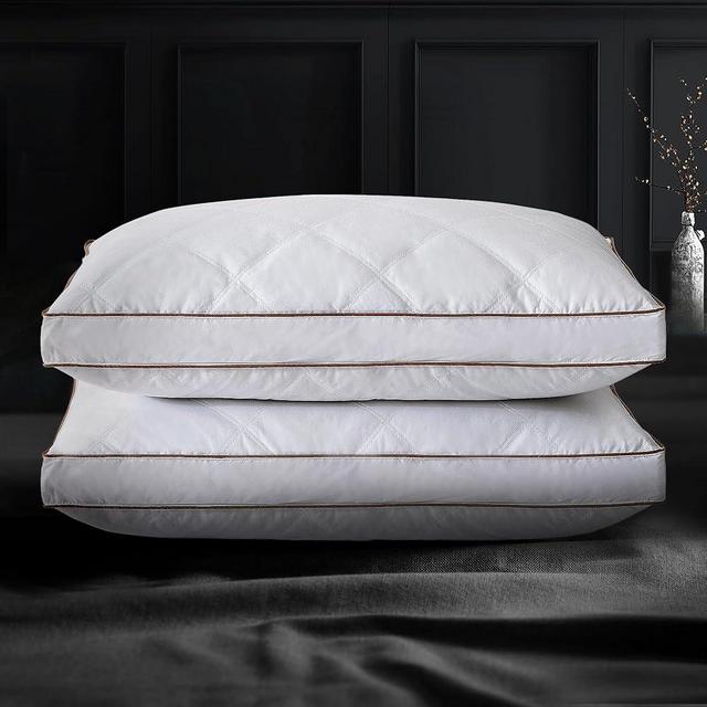 UNIKOME Goose Feathers and Down Pillow, Hotel Collection Gusseted Bed Pillows for Sleeping, 100% Cotton Pillow Cover, Standard Size, Set of 2