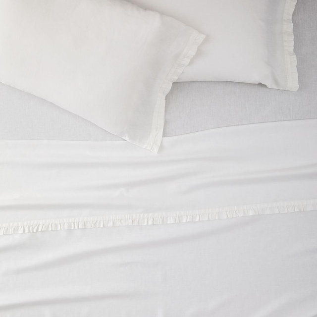 European Linen Ruffle Sheet Set, King, White