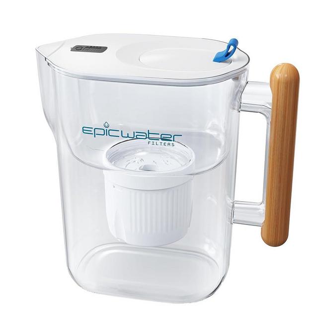 Epic Water Filters Pure Filter Pitchers for Drinking Water, 10 Cup 150 Gallon Filter, Tritan BPA Free, Removes Fluoride, Chlorine, Lead, Forever Chemicals (White & Bamboo)