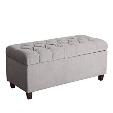 HomePop Ainsley Linen Button Tufted Storage Bench with Hinged Lid, Grey