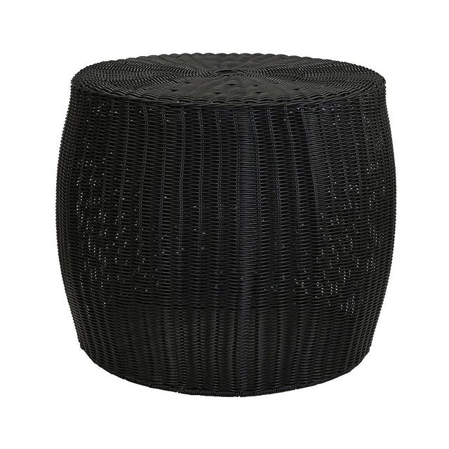 Household Essentials Handwoven Resin Barrel Side Table Storage Container, Black 18” H x 20” Dia.