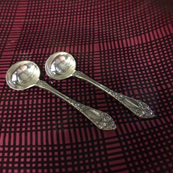 Norwegian Silver 830s Salt and Pepper Spoons in Embrossed Open Roses by Th. Martinsen Vintage