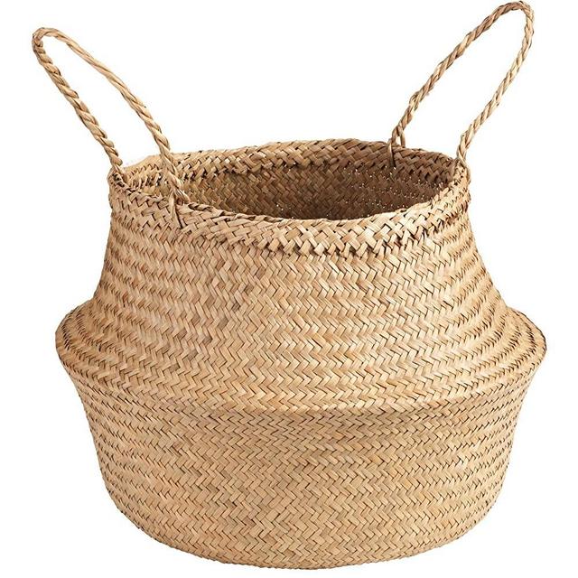 Welcare Natural Woven Seagrass Tote Belly Basket for Storage, Laundry, Picnic, Plant Pot Cover, and Beach Bag (Large)