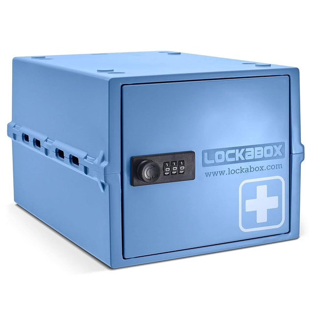 Lockabox One™ | Premium Medicine Lock Box | Medium Medication Lock Box With Code For Medicines, Vitamins & Supplements | External Size 12 x 8 x 6.6 inches (Medi Blue)