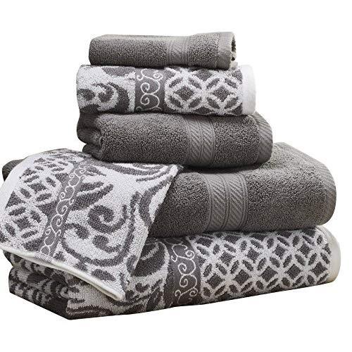 Amrapur Overseas | Trefoil Filigree 6 Piece Reversible Yarn Dyed Jacquard Towel Set (Platinum)