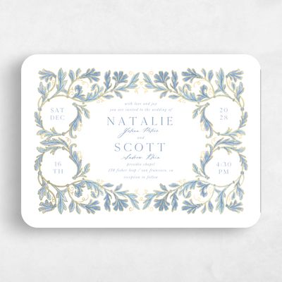 Blue Rounded Wedding Invitation - Briar Landscape Foil